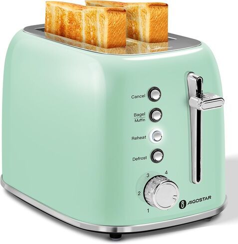 Aigostar Toaster 2 Slice, Retro Extra-Wide Slot Toasters Best Rated Prime for Toasting Bagels, Breads, Waffles & More, Cancel, Defrost & 6 Browning, Removable Crumb Tray, Stainless Steel, Cream White in Kuwait