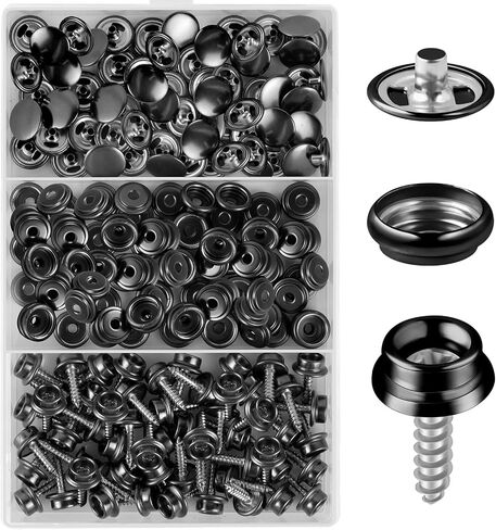 Hicdaw 152 PCS Silver Snap Fasteners Kit Stainless Steel Snaps Marine Fabric Base Components Button Snap Kit with 2 Retainer Tools for Boat Canvas, Clothing Leather in Saudi Arabia