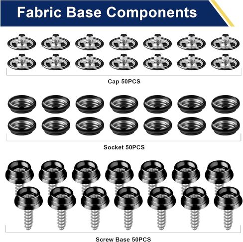 Hicdaw 152 PCS Silver Snap Fasteners Kit Stainless Steel Snaps Marine Fabric Base Components Button Snap Kit with 2 Retainer Tools for Boat Canvas, Clothing Leather in Saudi Arabia