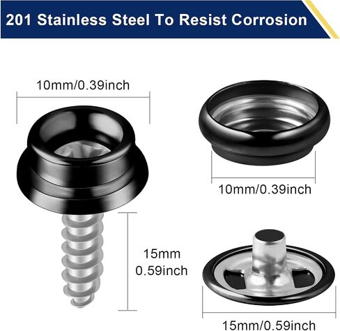 Hicdaw 152 PCS Silver Snap Fasteners Kit Stainless Steel Snaps Marine Fabric Base Components Button Snap Kit with 2 Retainer Tools for Boat Canvas, Clothing Leather in Saudi Arabia