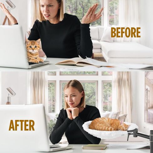 Deskside Dreamer - Cat Desk Hammock, Comes with [2 Washable Fabrics]: Mesh and Plush, 360° Rotating & Height Adjustable [Beige]. Max Weight 25LBS in Saudi Arabia