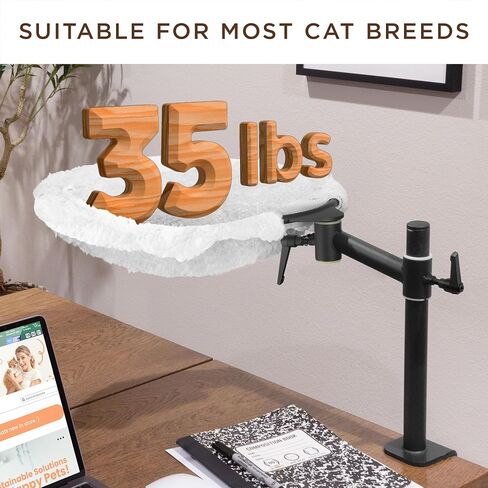 Deskside Dreamer - Cat Desk Hammock, Comes with [2 Washable Fabrics]: Mesh and Plush, 360° Rotating & Height Adjustable [Beige]. Max Weight 25LBS in Saudi Arabia