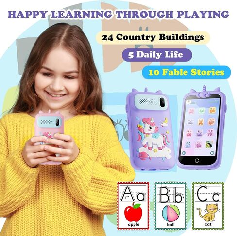 Kids Toys Phone, 3.97" Touchscreen Mini Phones for Kids, Learning Phone Puzzle Games for Kid, 1500mA Toys Cell Phone, 8GB Card Purple in Kuwait