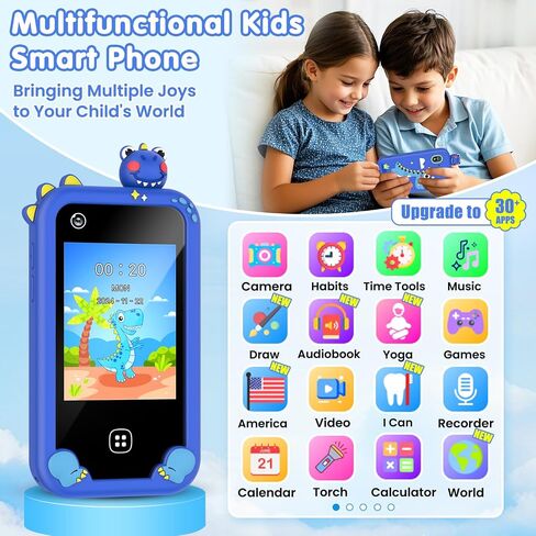Kids Smart Phone for Boys, Christmas Birthday Gift for Ages 3-8, Dinosaur Toddler Learning Toy Touchscreen Cell Phone with Dual Camera, Music Player, Game, 8GB SD Card (Blue) in Kuwait