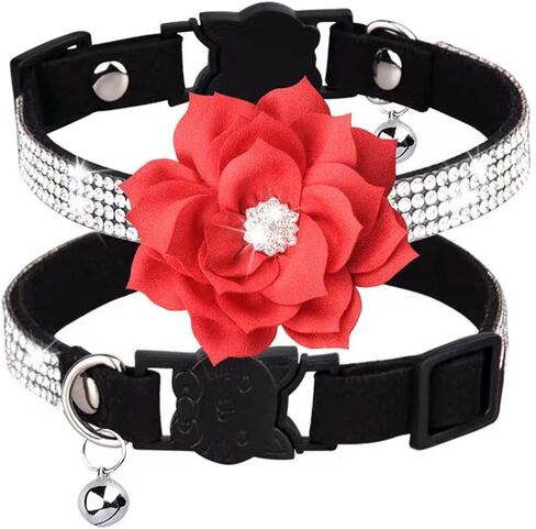 Cat Collar Bling Diamond Breakaway Cat Collar with Bell Rhinestones Pet Collars with Soft Velvet Adjustable Shine Collar for Cats Girls and Small Dogs Puppy (Pink) in Saudi Arabia