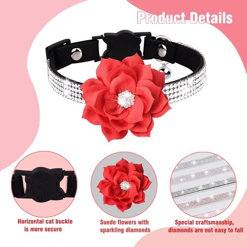 Cat Collar Bling Diamond Breakaway Cat Collar with Bell Rhinestones Pet Collars with Soft Velvet Adjustable Shine Collar for Cats Girls and Small Dogs Puppy (Pink) in Saudi Arabia