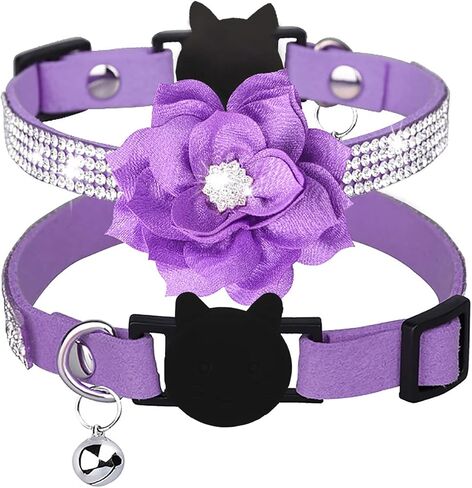 Cat Collar Bling Diamond Breakaway Cat Collar with Bell Rhinestones Pet Collars with Soft Velvet Adjustable Shine Collar for Cats Girls and Small Dogs Puppy (Pink) in Saudi Arabia