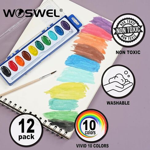 Watercolor Paint Set, Washable paint 10 Colors, 12 Sets with Brush Watercolor Paint Set in Kuwait