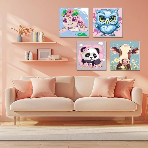 AILIBUT Paint by Numbers for Kids Ages 8-12 & Beginners - 4 Pack Animal Canvas Art Kits with Framed Painting - Easy DIY Color by Number Set for Children, Home Decor & Gifts (8x8 Inch) in Kuwait
