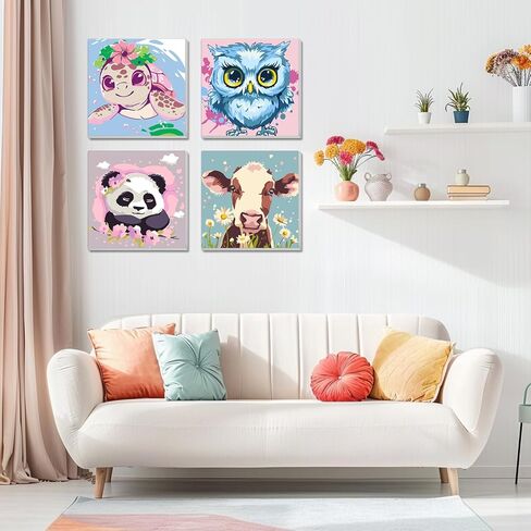 AILIBUT Paint by Numbers for Kids Ages 8-12 & Beginners - 4 Pack Animal Canvas Art Kits with Framed Painting - Easy DIY Color by Number Set for Children, Home Decor & Gifts (8x8 Inch) in Kuwait