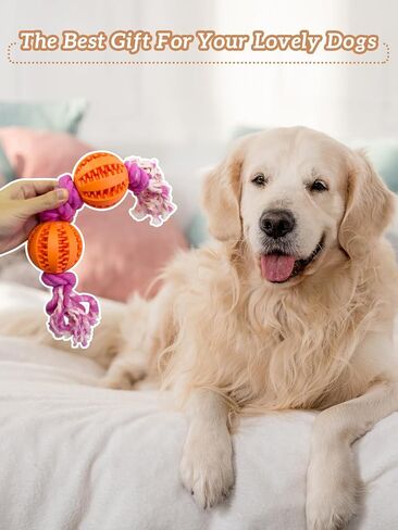 Pet Toys Two Balls Four Knots Dog Chew Durable Rubber Teeth Cleaning Rope Blue in Saudi Arabia