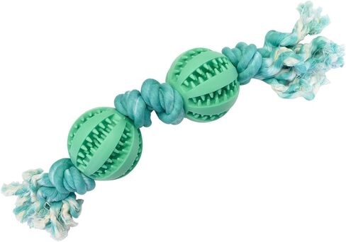 Pet Toys Two Balls Four Knots Dog Chew Durable Rubber Teeth Cleaning Rope Blue in Saudi Arabia