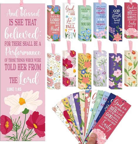 PerKoop 60 Pcs Mother's Day Bible Verse Bookmarks Bulk for Women Woman of God Christian Scripture Religious Flower Bookmarks with Ribbons for Mom Mother's Day Appreciation Gifts Church Supplies in Kuwait