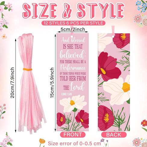 PerKoop 60 Pcs Mother's Day Bible Verse Bookmarks Bulk for Women Woman of God Christian Scripture Religious Flower Bookmarks with Ribbons for Mom Mother's Day Appreciation Gifts Church Supplies in Kuwait
