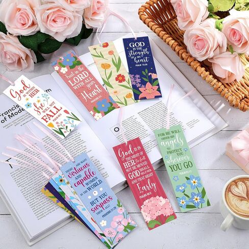 PerKoop 60 Pcs Mother's Day Bible Verse Bookmarks Bulk for Women Woman of God Christian Scripture Religious Flower Bookmarks with Ribbons for Mom Mother's Day Appreciation Gifts Church Supplies in Kuwait