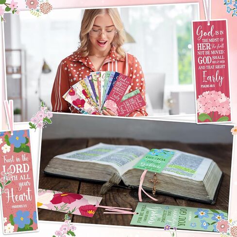 PerKoop 60 Pcs Mother's Day Bible Verse Bookmarks Bulk for Women Woman of God Christian Scripture Religious Flower Bookmarks with Ribbons for Mom Mother's Day Appreciation Gifts Church Supplies in Kuwait