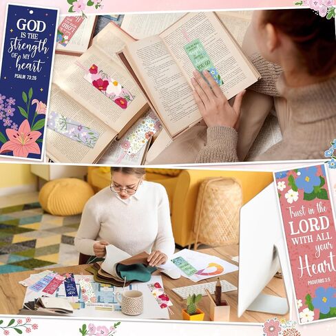 PerKoop 60 Pcs Mother's Day Bible Verse Bookmarks Bulk for Women Woman of God Christian Scripture Religious Flower Bookmarks with Ribbons for Mom Mother's Day Appreciation Gifts Church Supplies in Kuwait