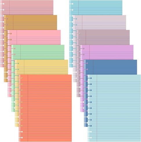 PerKoop 12 Pack 240 Sheets Colored Discbound Refill Paper 8.5 x 11 Inch College Ruled 11 Disc Letter Size Lined Paper Multicolored Refill Notebooks for Journaling (Dream Color) in Kuwait
