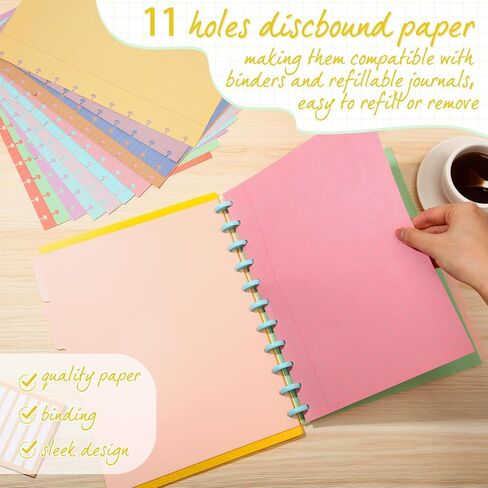 PerKoop 12 Pack 240 Sheets Colored Discbound Refill Paper 8.5 x 11 Inch College Ruled 11 Disc Letter Size Lined Paper Multicolored Refill Notebooks for Journaling (Dream Color) in Kuwait