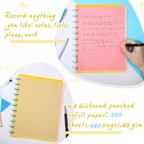 PerKoop 12 Pack 240 Sheets Colored Discbound Refill Paper 8.5 x 11 Inch College Ruled 11 Disc Letter Size Lined Paper Multicolored Refill Notebooks for Journaling (Dream Color) in Kuwait