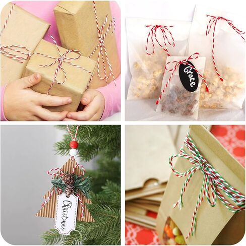 Cheriswelry 109.36 Yards 2mm Christmas Twine Craft String Cotton Decorative Cord Macrame Bracelet Supplies Green Red White Yellow Twine for DIY Wrapping Beading Decoration (2 Rolls) in Kuwait