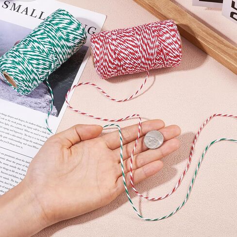 Cheriswelry 109.36 Yards 2mm Christmas Twine Craft String Cotton Decorative Cord Macrame Bracelet Supplies Green Red White Yellow Twine for DIY Wrapping Beading Decoration (2 Rolls) in Kuwait