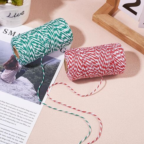 Cheriswelry 109.36 Yards 2mm Christmas Twine Craft String Cotton Decorative Cord Macrame Bracelet Supplies Green Red White Yellow Twine for DIY Wrapping Beading Decoration (2 Rolls) in Kuwait