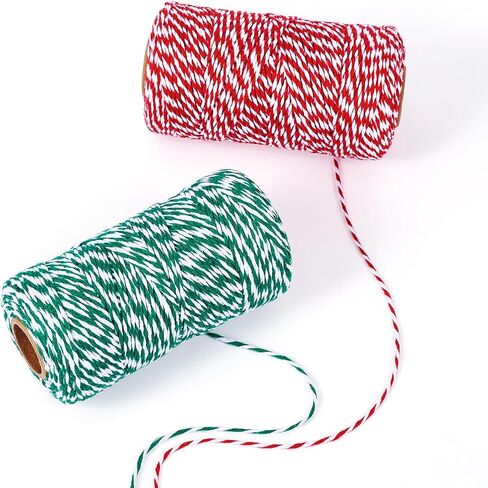 Cheriswelry 109.36 Yards 2mm Christmas Twine Craft String Cotton Decorative Cord Macrame Bracelet Supplies Green Red White Yellow Twine for DIY Wrapping Beading Decoration (2 Rolls) in Kuwait