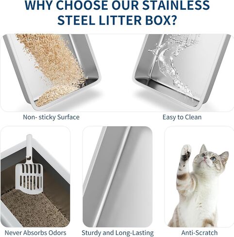 Standard Stainless Steel Litter Boxes 6'' Cat Litter Pan XXL Litter Boxes for Big Cats for Big Cats with High Sided, Cat Stair, Scoop Easy Cleaning Cat Pan in Saudi Arabia