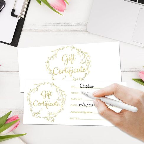 Blank Gift Certificate for Business 25 Simplicity Gift Certificate for Beauty Salon Spa Restaurants Birthday Client, 3.5x8" Work Gift Certificate Card - B in Saudi Arabia