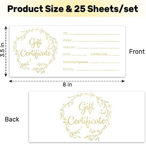 Blank Gift Certificate for Business 25 Simplicity Gift Certificate for Beauty Salon Spa Restaurants Birthday Client, 3.5x8" Work Gift Certificate Card - B in Saudi Arabia