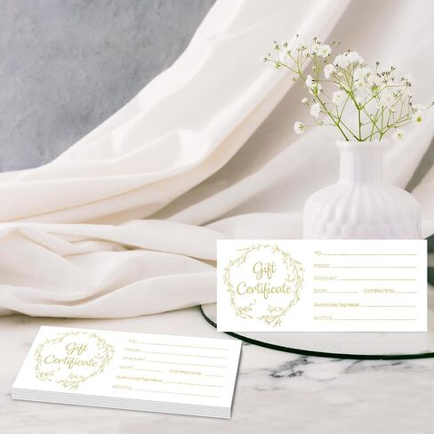 Blank Gift Certificate for Business 25 Simplicity Gift Certificate for Beauty Salon Spa Restaurants Birthday Client, 3.5x8" Work Gift Certificate Card - B in Saudi Arabia
