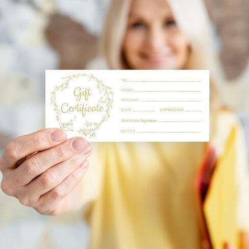 Blank Gift Certificate for Business 25 Simplicity Gift Certificate for Beauty Salon Spa Restaurants Birthday Client, 3.5x8" Work Gift Certificate Card - B in Saudi Arabia