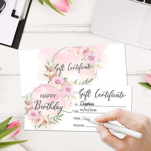 Blank Gift Certificate for Business 25 Simplicity Gift Certificate for Beauty Salon Spa Restaurants Birthday Client, 3.5x8" Work Gift Certificate Card - B in Saudi Arabia