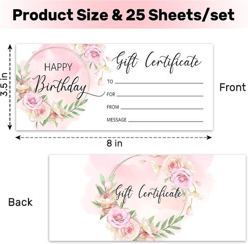 Blank Gift Certificate for Business 25 Simplicity Gift Certificate for Beauty Salon Spa Restaurants Birthday Client, 3.5x8" Work Gift Certificate Card - B in Saudi Arabia