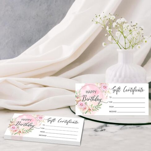 Blank Gift Certificate for Business 25 Simplicity Gift Certificate for Beauty Salon Spa Restaurants Birthday Client, 3.5x8" Work Gift Certificate Card - B in Saudi Arabia