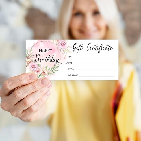 Blank Gift Certificate for Business 25 Simplicity Gift Certificate for Beauty Salon Spa Restaurants Birthday Client, 3.5x8" Work Gift Certificate Card - B in Saudi Arabia