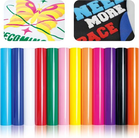 12Pcs Puff Vinyl Heat Transfer, 12x10Inch Assorted Colors 3D Puff HTV, DIY Iron-on Vinyl for T-Shirts, Easy to Cut and Weed, Compatible with Cricut or Cameo (12 Colors Puff) in Kuwait