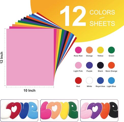 12Pcs Puff Vinyl Heat Transfer, 12x10Inch Assorted Colors 3D Puff HTV, DIY Iron-on Vinyl for T-Shirts, Easy to Cut and Weed, Compatible with Cricut or Cameo (12 Colors Puff) in Kuwait