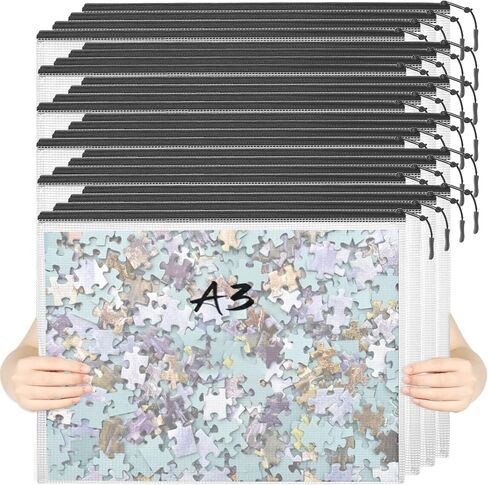 24pcs Mesh Zipper Pouch Puzzle Storage Bags A3 17x12 Inches Large File Bags Black Reusable Zipper Pouches for Organizing, Classroom Board Game Organization in Saudi Arabia