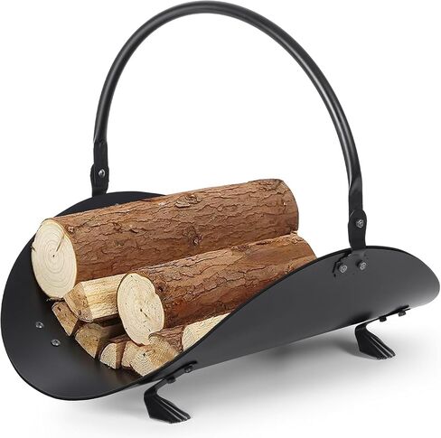 Amagabeli Firewood Rack Indoor Carrier Metal Fireplace Log Holder Basket Outdoor Wrought Iron Wood Stove Rack Storage Metal Large Accessories Black in Saudi Arabia