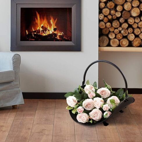 Amagabeli Firewood Rack Indoor Carrier Metal Fireplace Log Holder Basket Outdoor Wrought Iron Wood Stove Rack Storage Metal Large Accessories Black in Saudi Arabia
