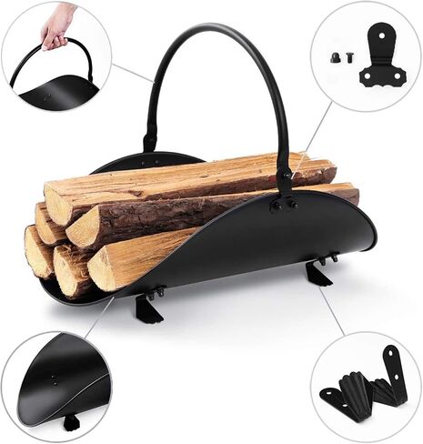 Amagabeli Firewood Rack Indoor Carrier Metal Fireplace Log Holder Basket Outdoor Wrought Iron Wood Stove Rack Storage Metal Large Accessories Black in Saudi Arabia
