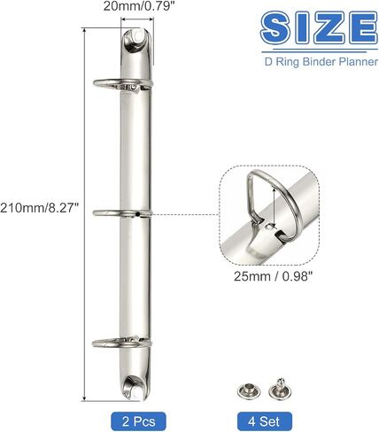 PATIKIL A5 3 Hole Ring Binder Mechanisms, 2 Set 0.98" D Ring Replacement Binder Planner Loose Leaf Binding Spines for Organizers DIY Fill Paper Storage Folder Accessories, 20mm Silver Tone in Kuwait