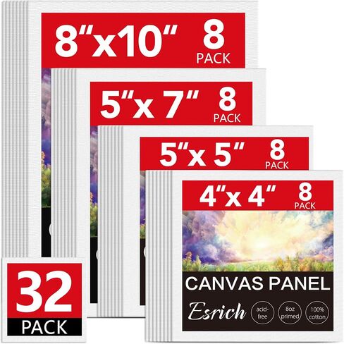 ESRICH Canvas Boards for Painting 12 Pack Art Supplies Paint Canvas 4x4, 5x5, 5x7, 8x10 Blank Large Canvases for Painting-Cotton Primed Canvas Panels for Acrylic, Oil, Gouache & Tempera. in Saudi Arabia