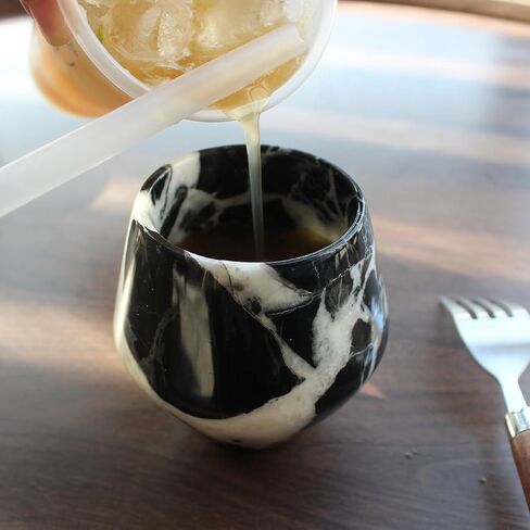 Natural Calacatta Black Marble Whiskey Drinking Glasses, Handmade Stone Mug for Wine, Coffe, Scotch, Bourbon, Liquor and Cocktails, Anniversary Birthday Gifts for Men, Dad, or Brother in Saudi Arabia