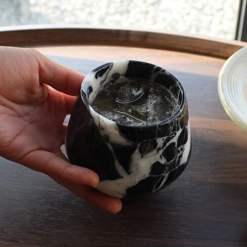 Natural Calacatta Black Marble Whiskey Drinking Glasses, Handmade Stone Mug for Wine, Coffe, Scotch, Bourbon, Liquor and Cocktails, Anniversary Birthday Gifts for Men, Dad, or Brother in Saudi Arabia