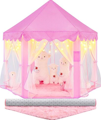 Princess Tent with Large Star Lights, Princess Tent for Girls Age 4-7, Kids Play Tent for Girls Indoor, Princess Castle Playhouse Tent for Toddlers, Pink Princess Toy Tent 55x53 inch in Saudi Arabia