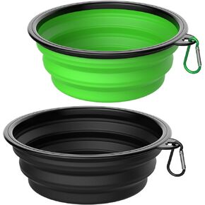 Takfox Collapsible Dog Bowls [2 Pack] 20 oz, Travel Dog Bowls, Pet Bowl Portable Foldable Water Food Feeding Dishes with Carabiner Clip for Traveling Hiking Walking-Green & Blue