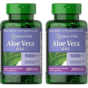 Puritan's Pride Aloe Vera Extract 25mg (5000mg equivalent) Softgels, 200 Count (Packaging may vary)